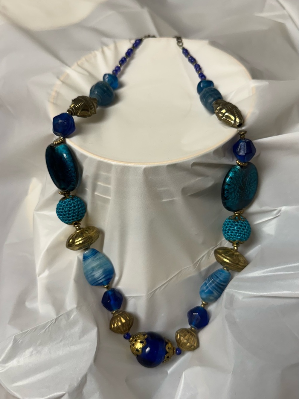 Blue and Teal Beaded Statement Necklace - Fashion Jewelry